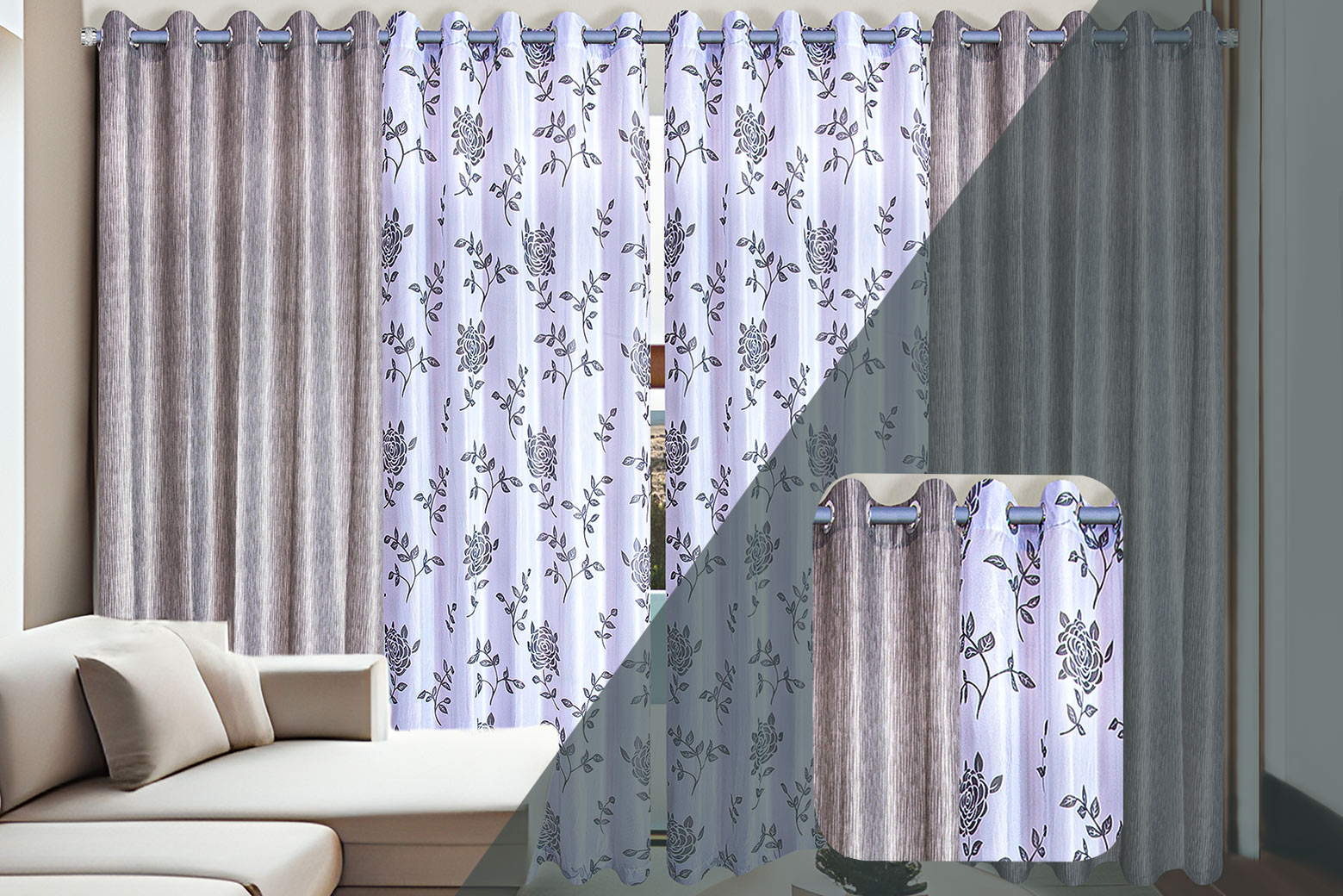 Cortina Elegance Quarto e Sala em Voil Estampado com Forro | Corti Lester