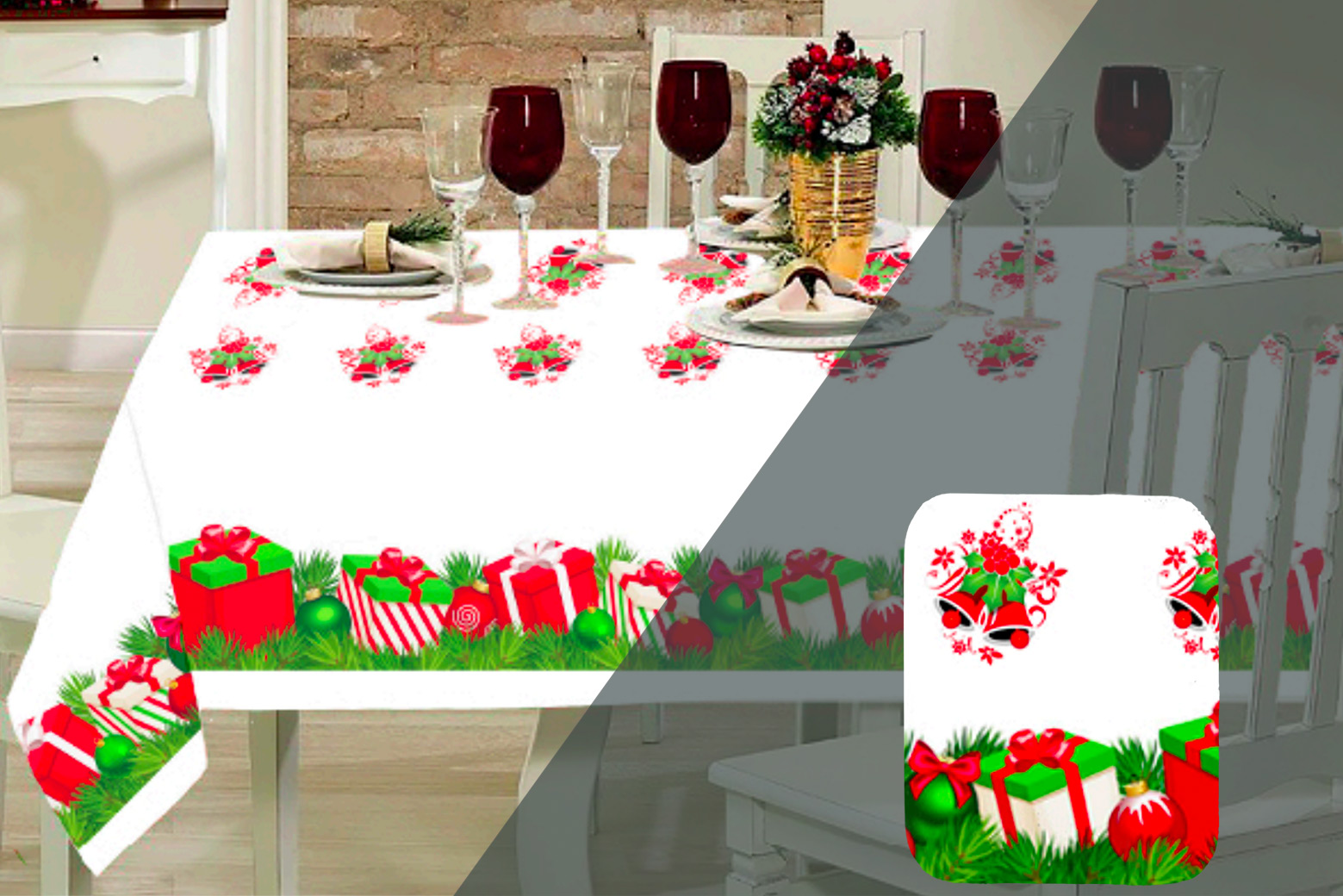 Toalha de Mesa Natalina em Voil Estampada 100% Poliéster | Corti Lester