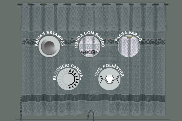 Cortina Montesanti em Renda com Bandô para Cozinha