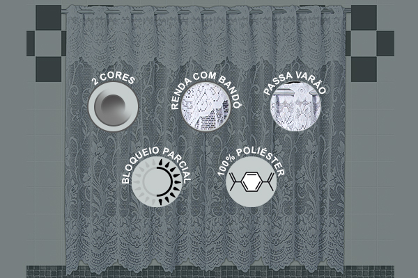 Cortina Nova Karla em Renda com Bandô Cozinha | Corti Lester