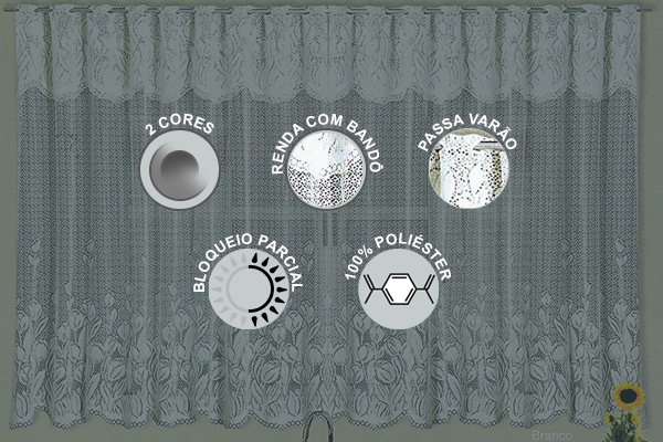 Cortina Tulipinhas em Renda com Bandô Cozinha | Corti Lester
