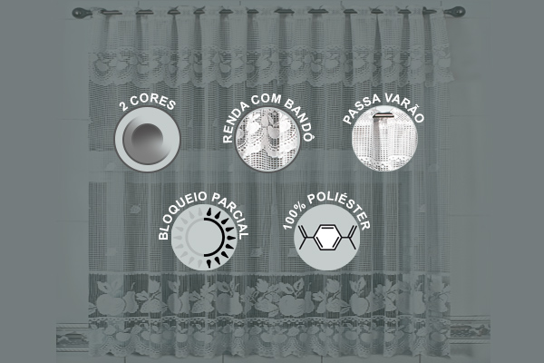 Cortina Maçãs em Renda com Bandô para Cozinha | Corti Lester