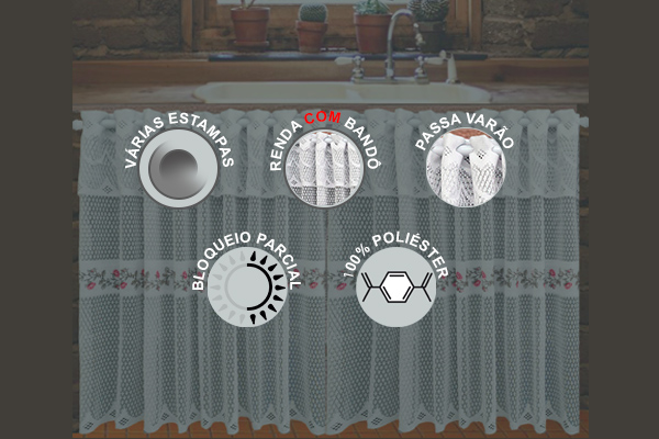 Cortina Botticelli para Pia de Cozinha Renda com Bandô