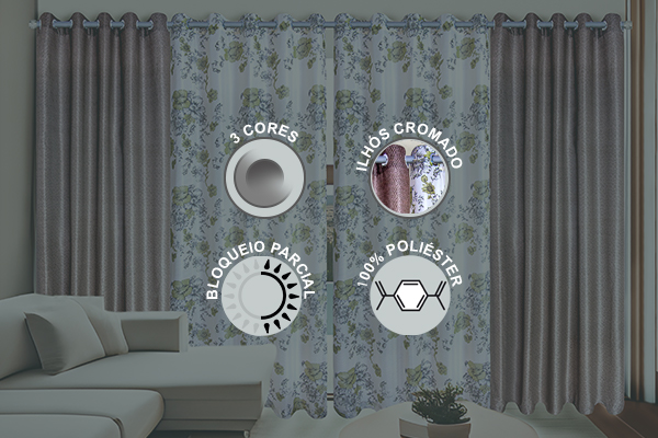 Cortina Cannes Quarto e Sala Voil Estampado com Forro | Corti Lester
