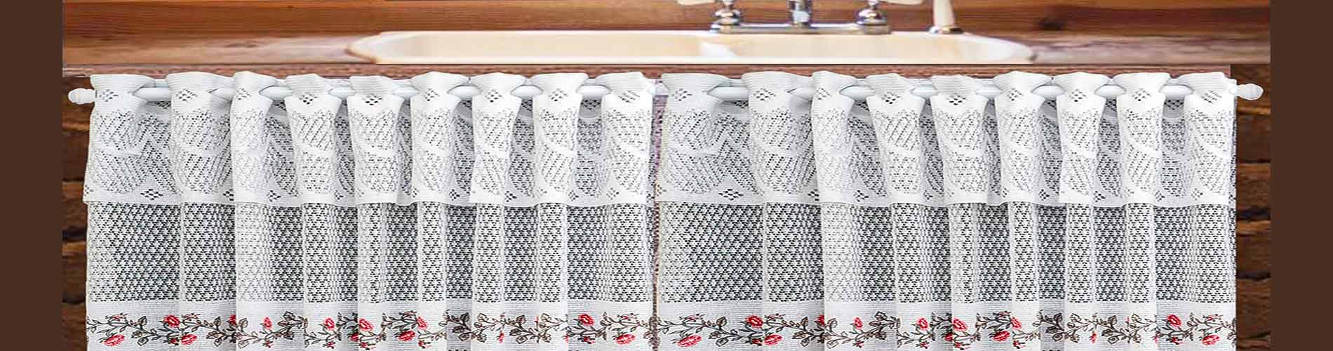 Cortina Botticelli para Pia de Cozinha em Renda com Bandô 100% Poliéster