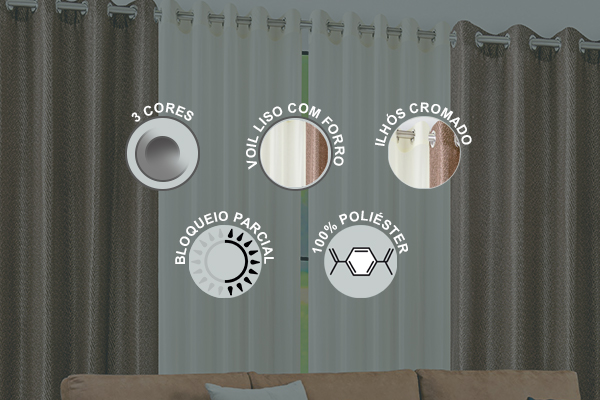 Cortina Provence em Voil Liso com Forro e Tecido Estampado | Corti Lester