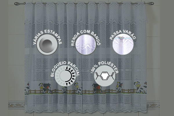 Cortina Bartolini em Renda com Bandô para Cozinha