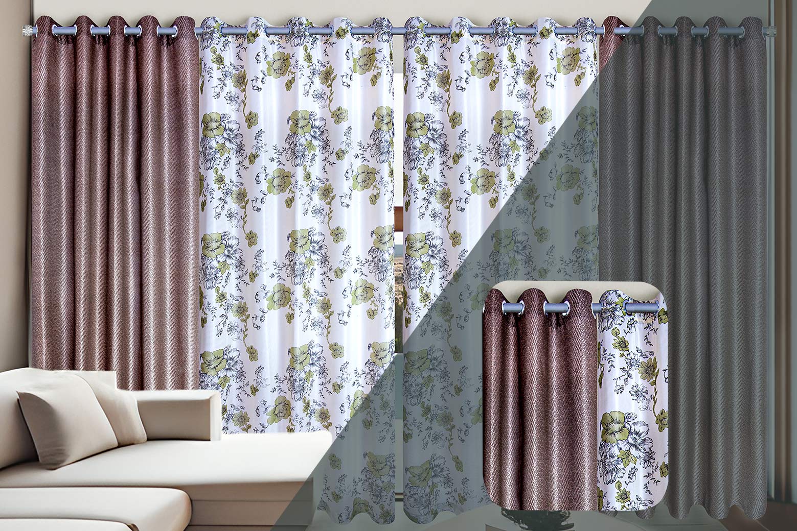 Cortina Cannes Quarto e Sala Voil Estampado com Forro | Corti Lester