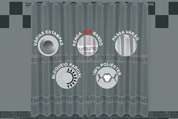 Cortina Botticelli em Renda Com ou Sem Bandô para Cozinha