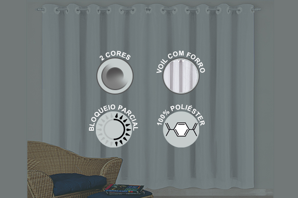 Cortina Voillester em Voil com Forro 100% Poliéster | Corti Lester