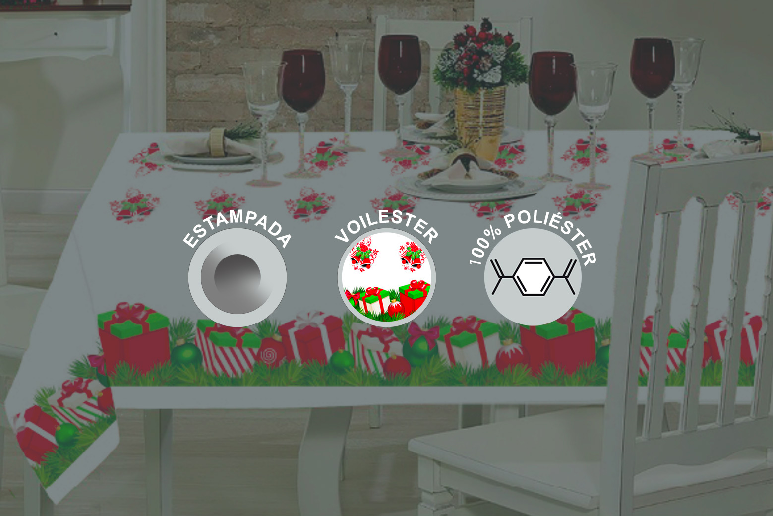 Toalha de Mesa Natalina em Voil Estampada 100% Poliéster | Corti Lester