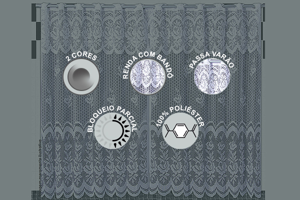 Cortina Karla em Renda com Bandô para Cozinha | Corti Lester
