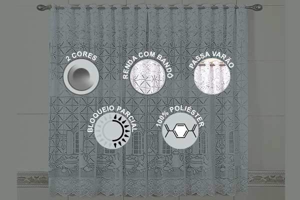 Cortina Van Dyck em Renda com Bandô 100% Poliéster | Corti Lester