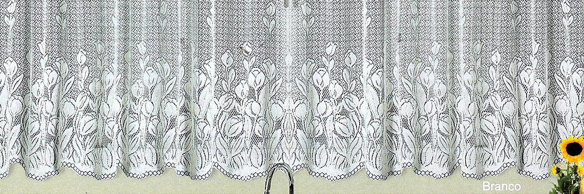 Cortina Tulipinhas em Renda com Bandô Cozinha | Corti Lester