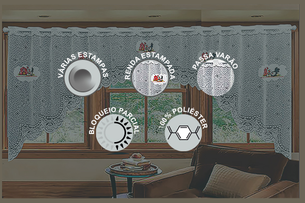 Cortina Cascata Nuvem com Estampa em Renda Passa Varão | Corti Lester