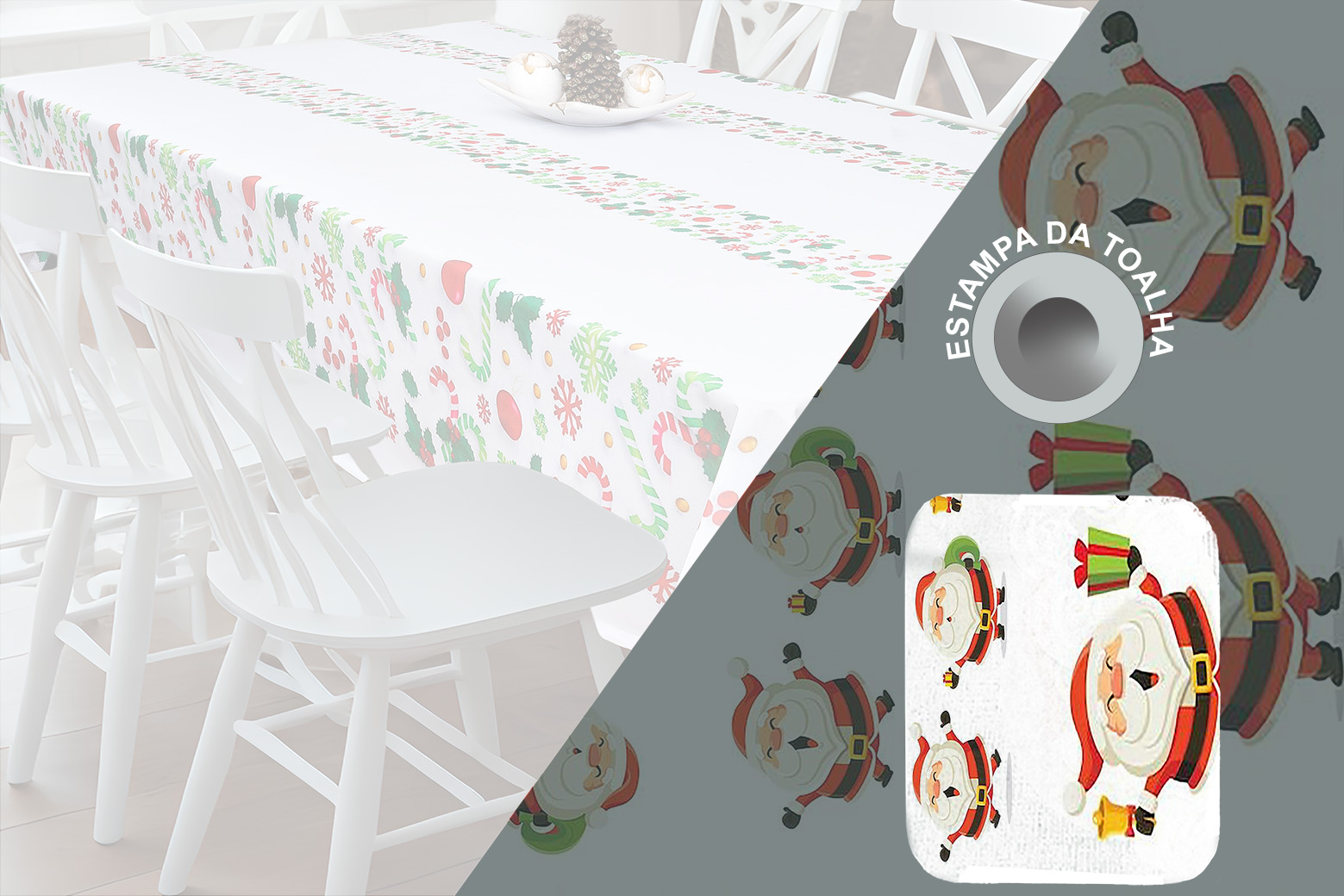 Toalha de Mesa Papai Noel em Voil Estampado 100% Poliéster | Corti Lester