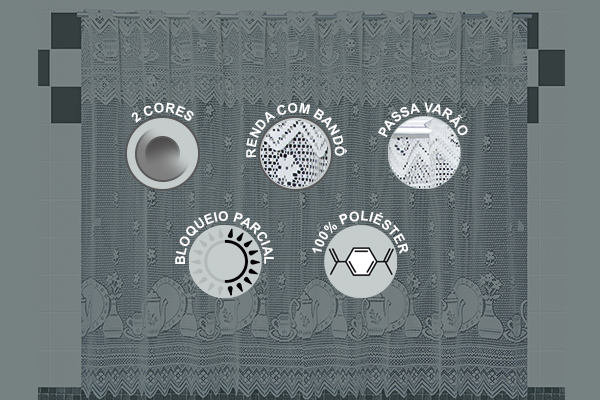 Cortina Pratos em Renda com Bandô Cozinha | Corti Lester