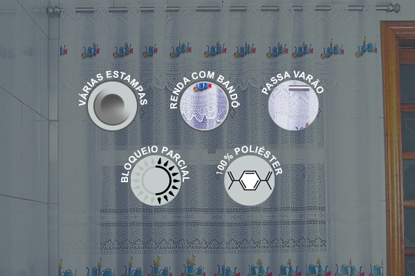 Cortina Bonnard em Renda com Bandô para Cozinha