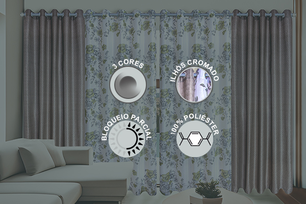 Cortina Elegance Quarto e Sala em Voil Estampado com Forro | Corti Lester