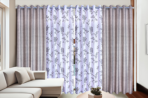 Cortina Elegance em Voil Estampado com Forro atrás com Ilhós Cromado | Corti Lester